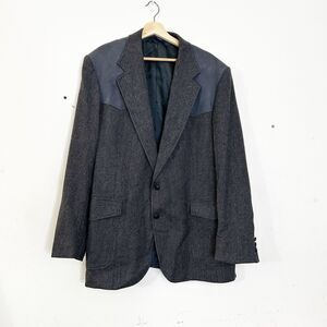 Pendleton Gray Suede Trim Virgin Wool Tweed Western Sport Coat Blazer 48 Long